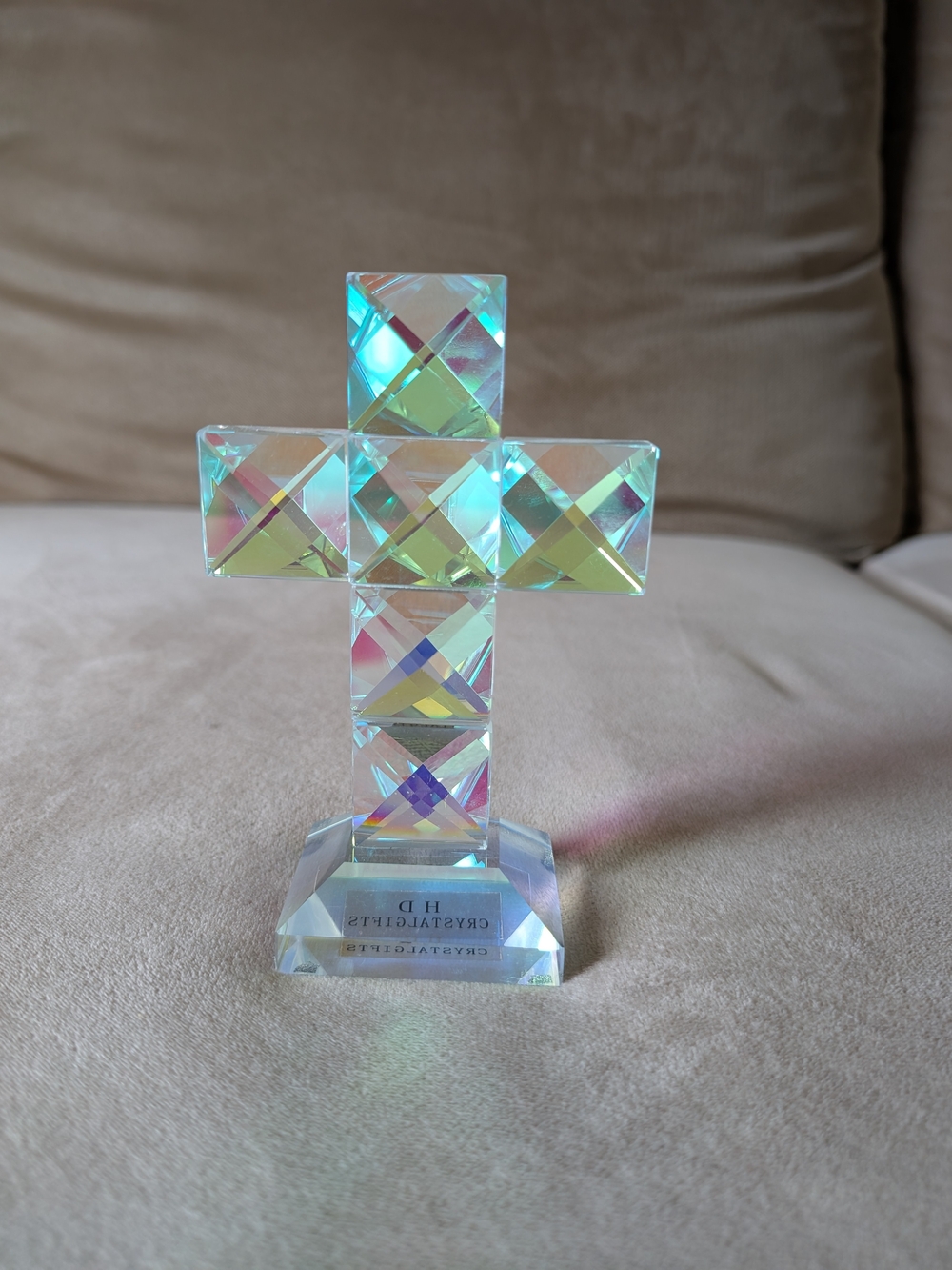 Crystal Cross Sculpture - Iridescent Prism Finish